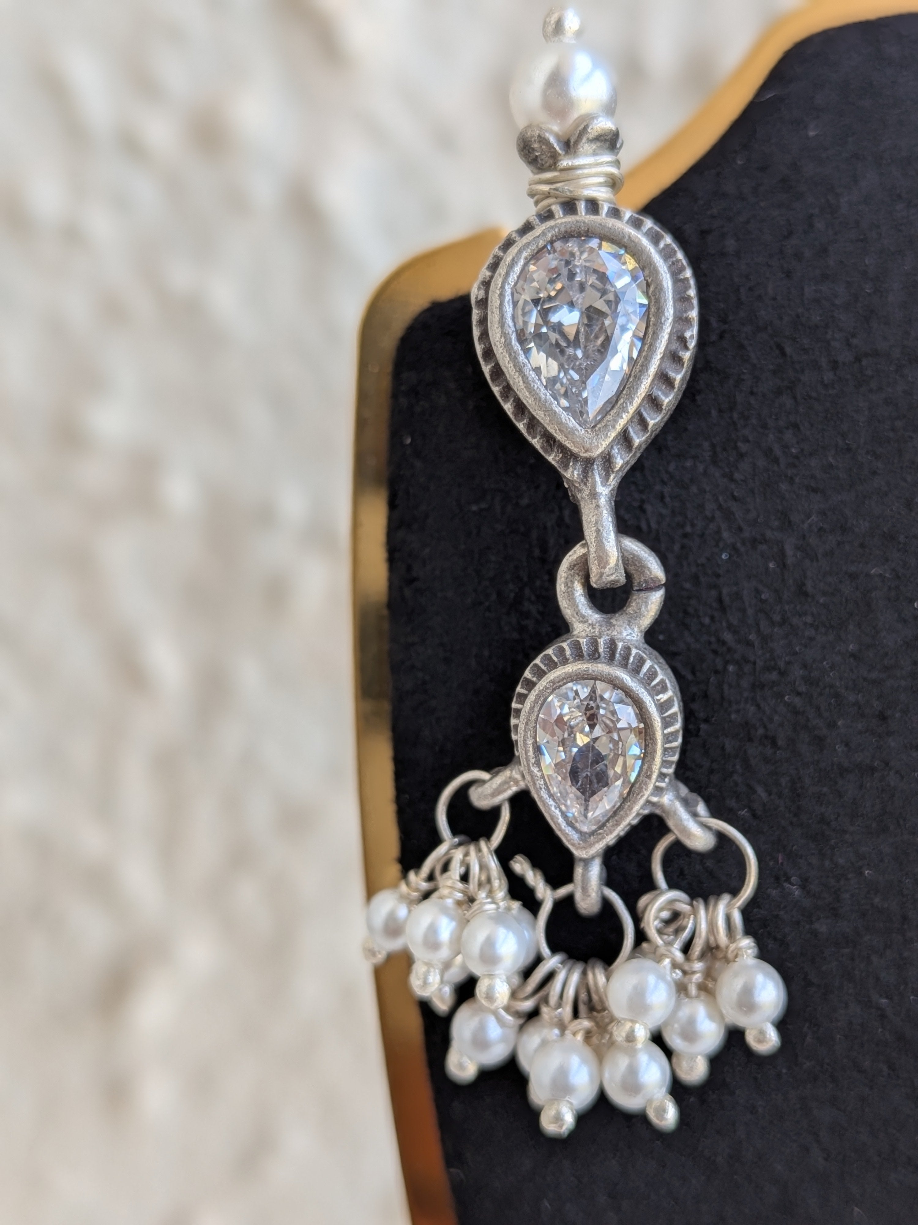 Handcrafted in 925 Silver | White Zircon  and Freshwater Pearls Earrings