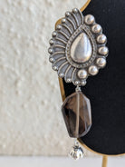 Morni - Peacock Feather 925 Silver Tops adorned with original smokey quartz nuggets