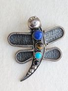Dragonfly - 925 Silver Pendant - Tiger's Eye, Lapis Lazuli & Black Onyx