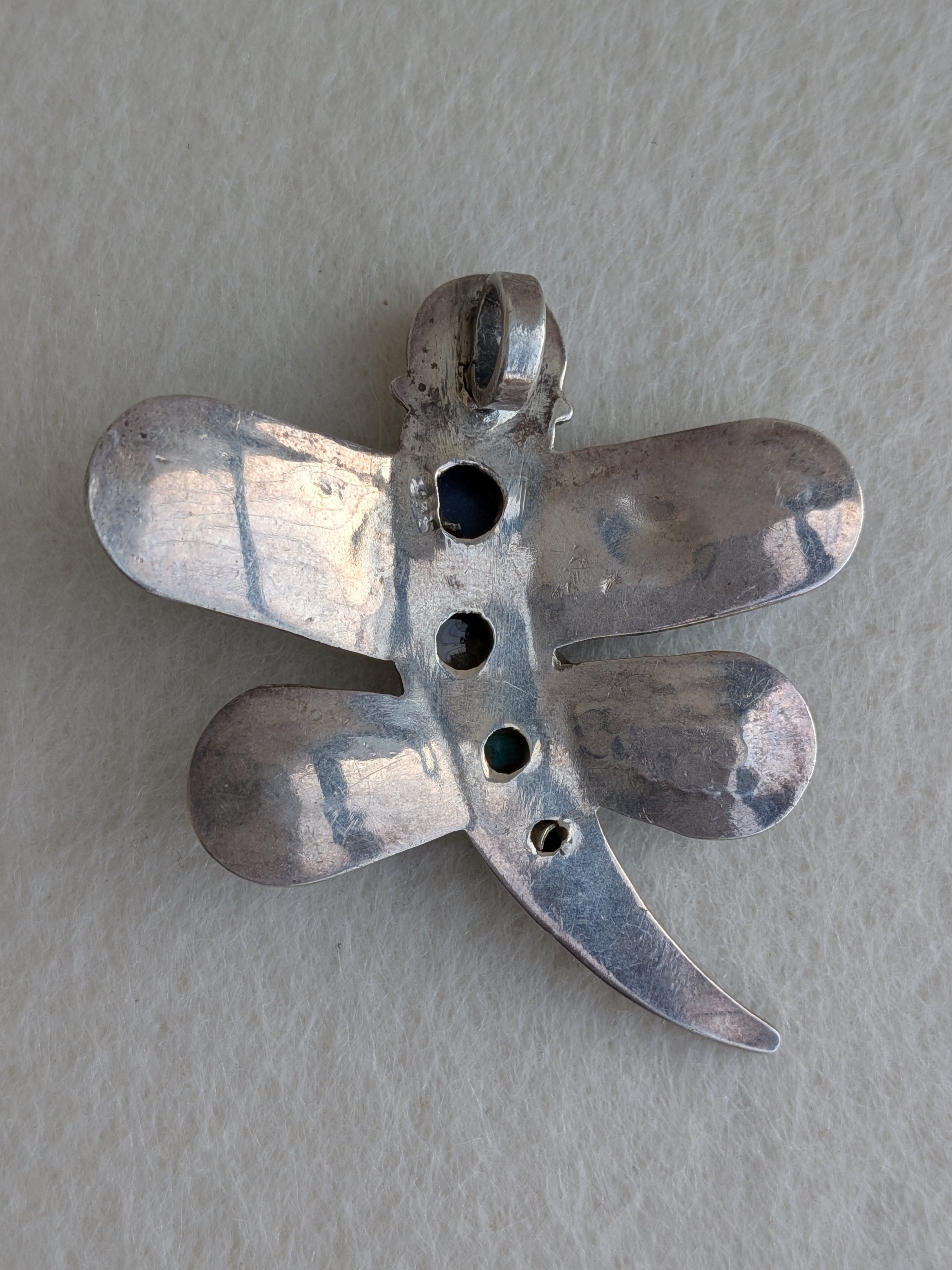 Dragonfly - 925 Silver Pendant - Tiger's Eye, Lapis Lazuli & Black Onyx