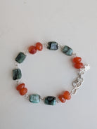 Handcrafted 925 silver bracelet with original Emerald nugget and Carnelian stones