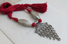 Handcrafted 925 silver Kundan pendant with chattai beads necklace stringed with vibrant red colour thread