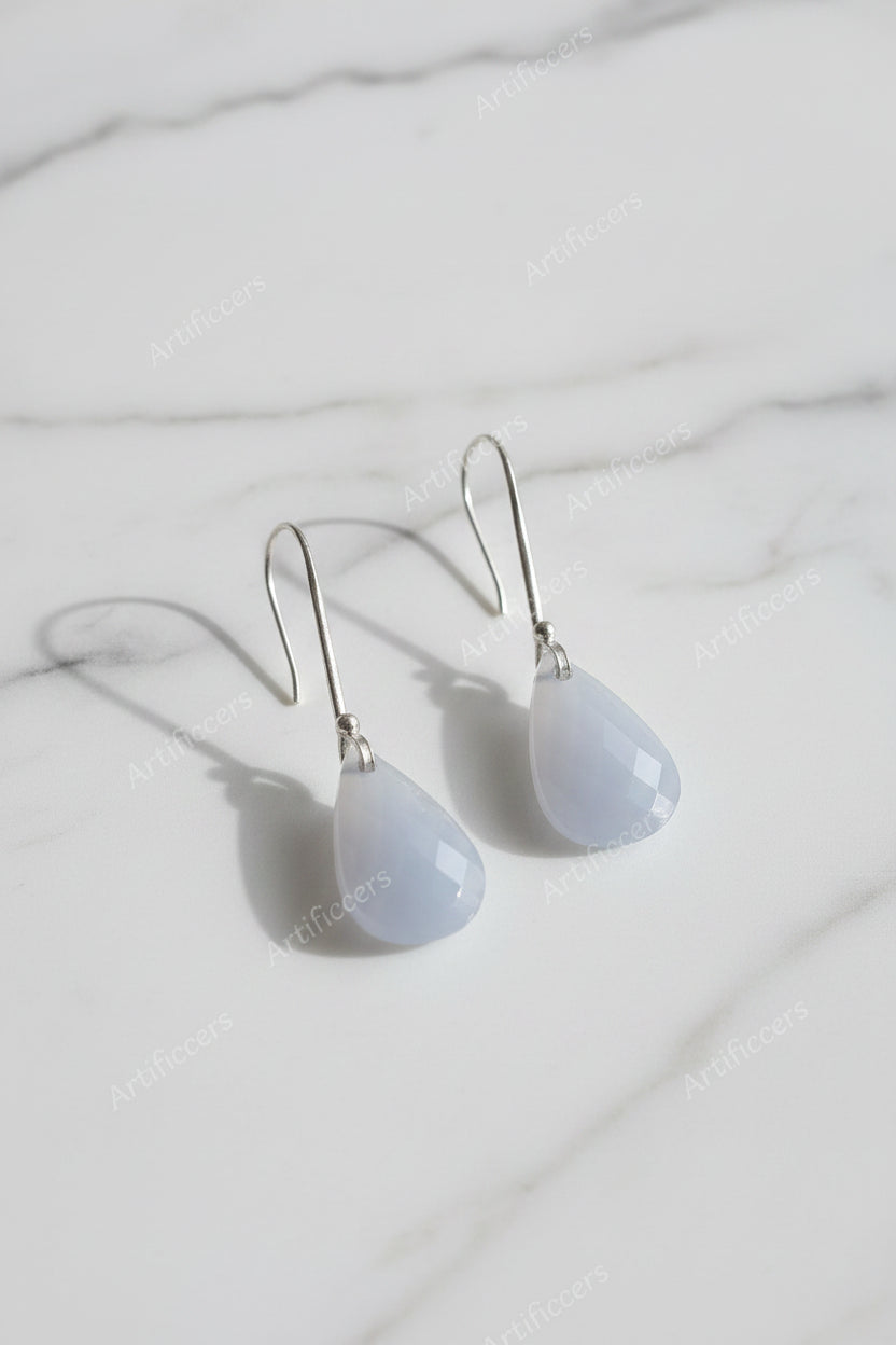 925 Silver earrings with original blue Calcedony stone