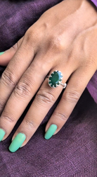 925 sterling silver ring set with natural parrot green quartz. A vibrant stone of prosperity and growth, handcrafted for bold, nature-inspired elegance.