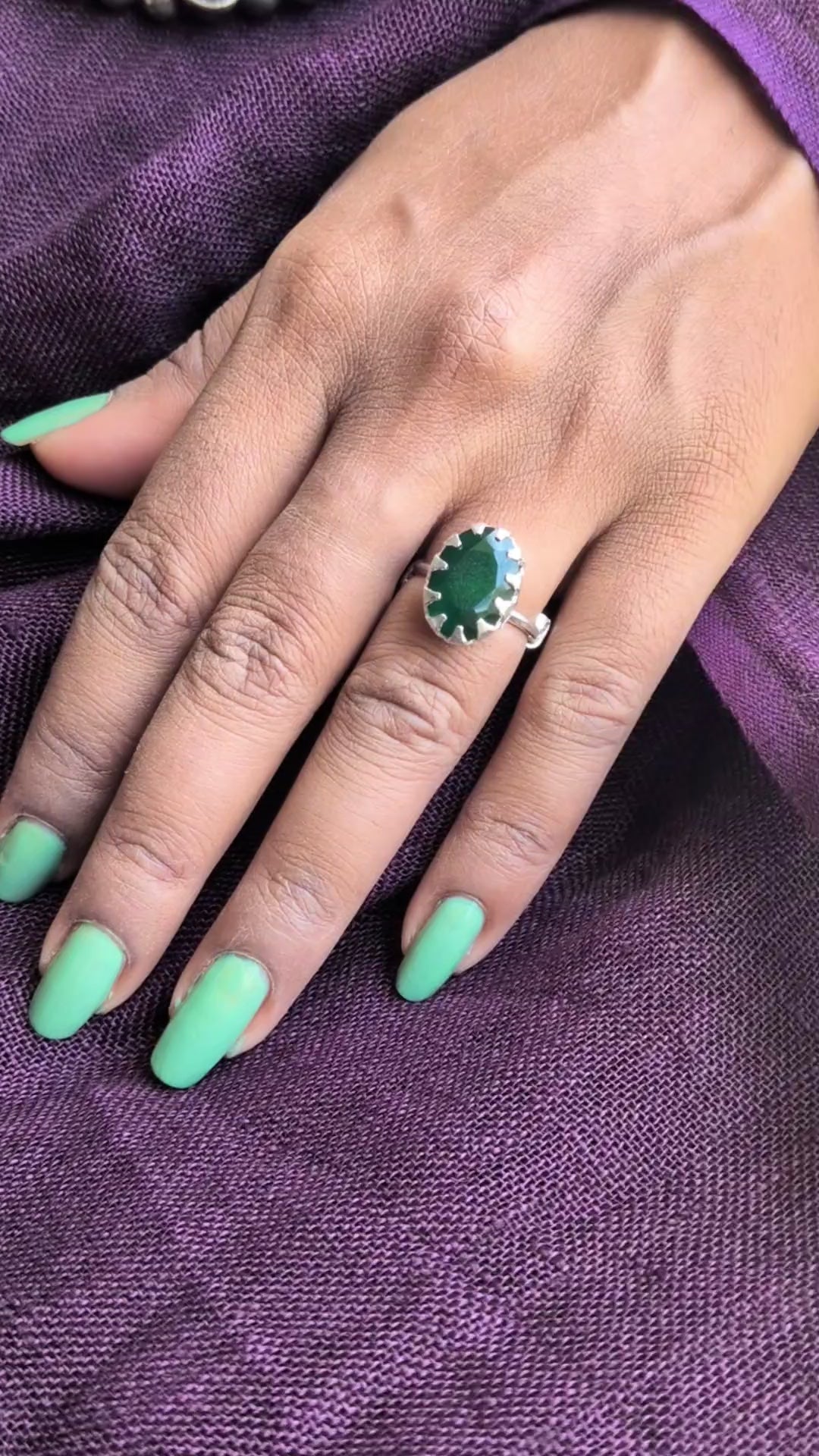 925 sterling silver ring set with natural parrot green quartz. A vibrant stone of prosperity and growth, handcrafted for bold, nature-inspired elegance.