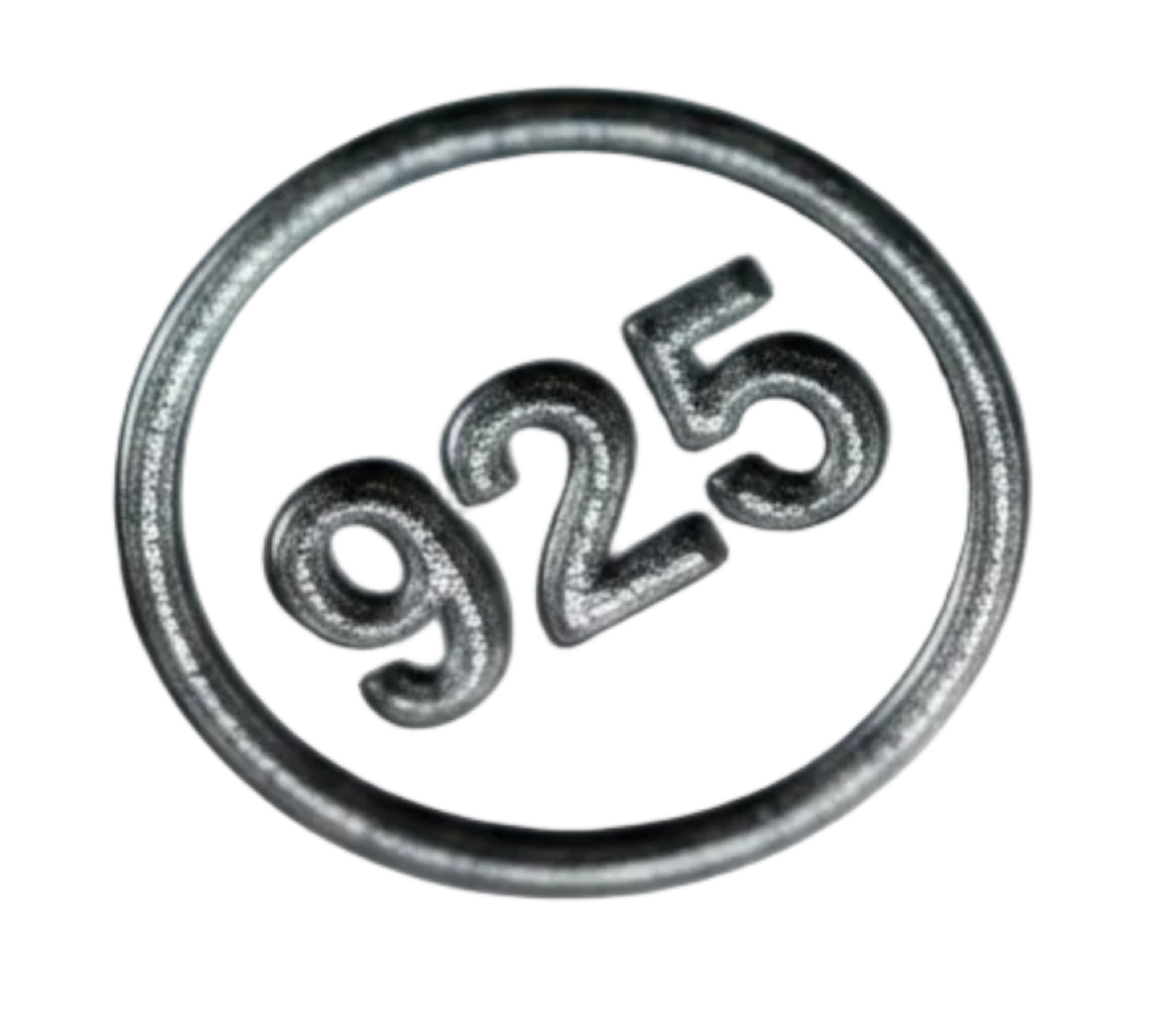 Round silver charm with '925' engraving on a white background